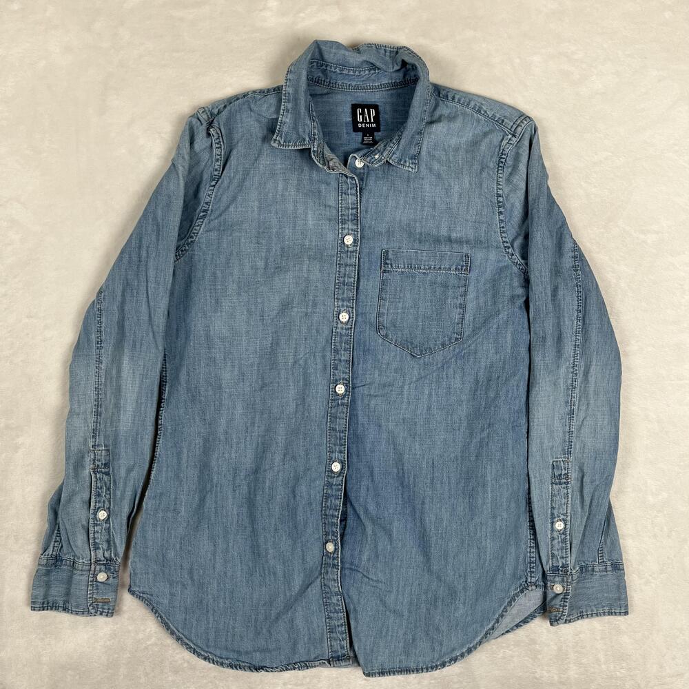 Gap Denim Shirt Womens Small Blue Chambray Long Sleeve Button Front Casual